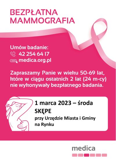 Plakat zaproszenie na bezpłatne badanie mamograficzne dla...