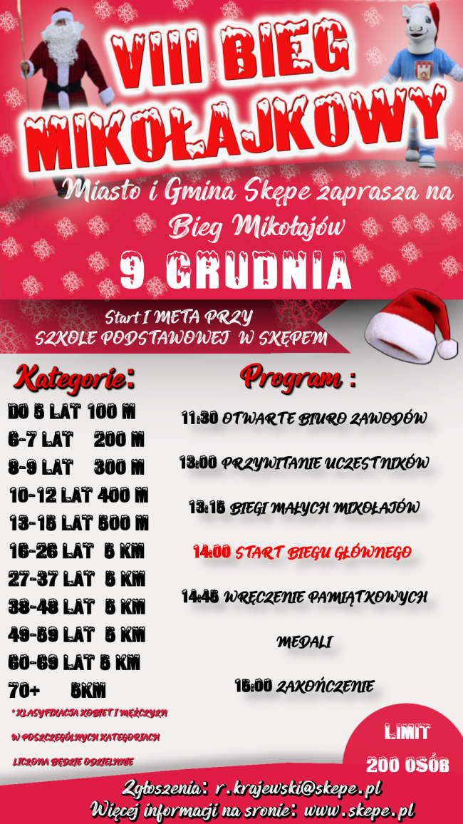 Plakat promujący imprezę VIII Bieg Mikołajkowy w Skępem