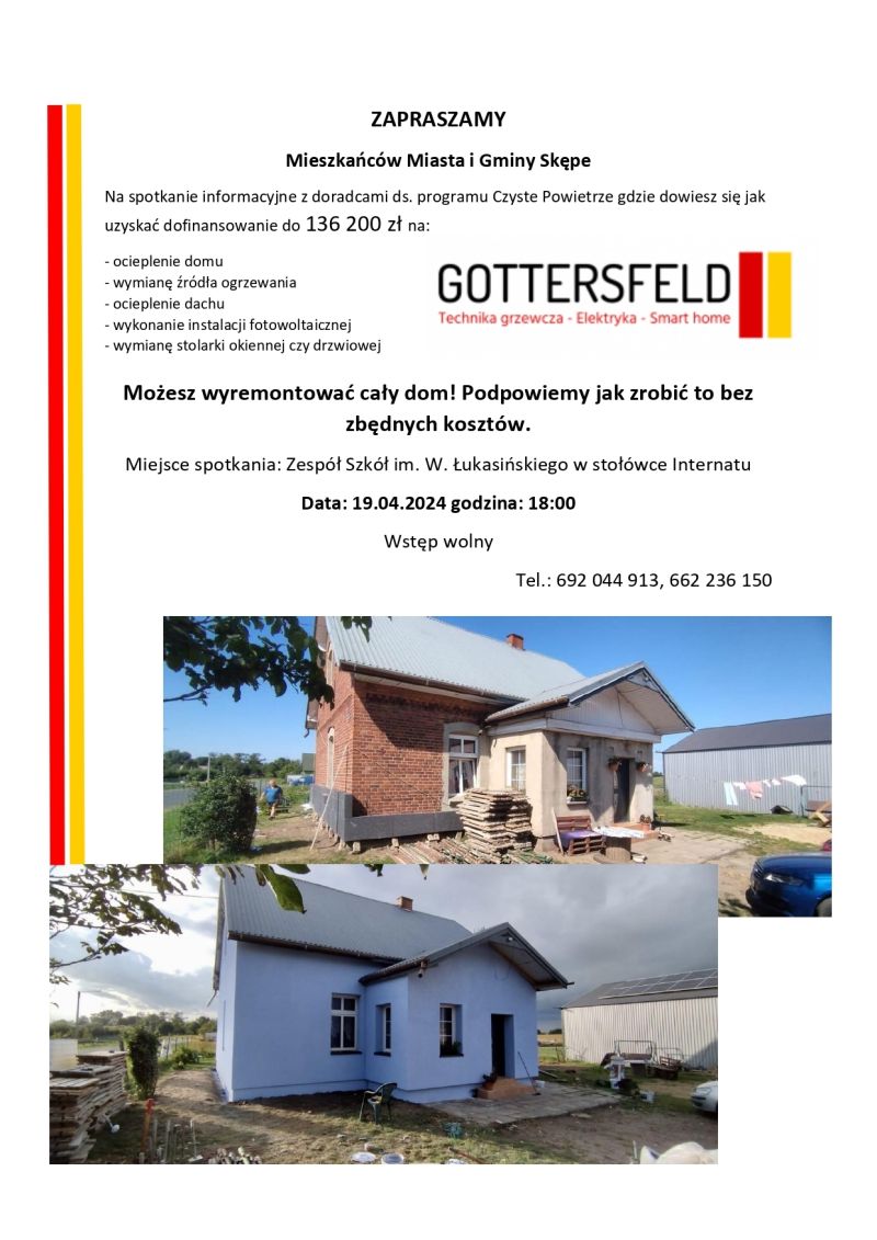 Plakat spotkania informacyjnego w sprawie dofinansowania z programu Czyste Powietrze