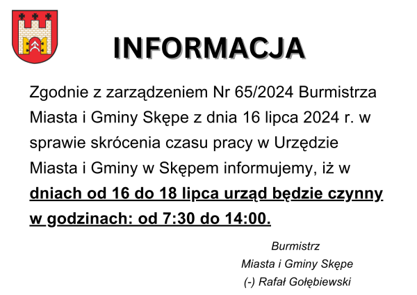 Plakat skrócone godziny pracy