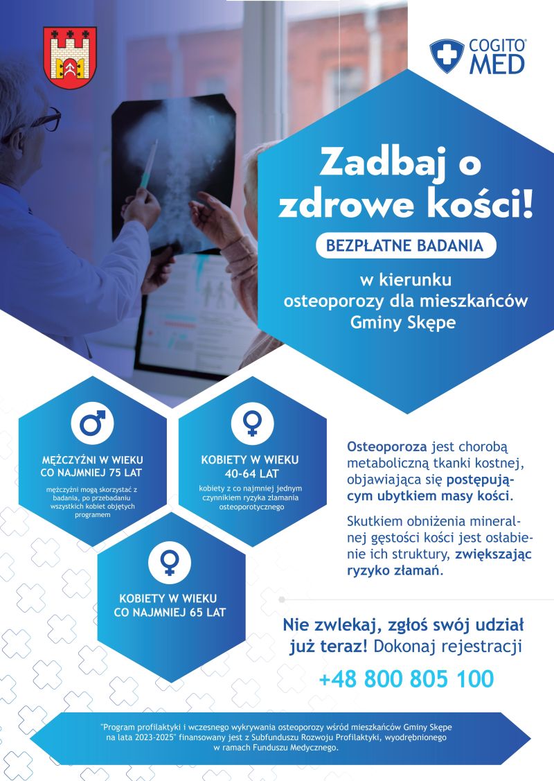 Plakat informacyjny - bezpłatne badania w kierunku osteoporozy w Skępem