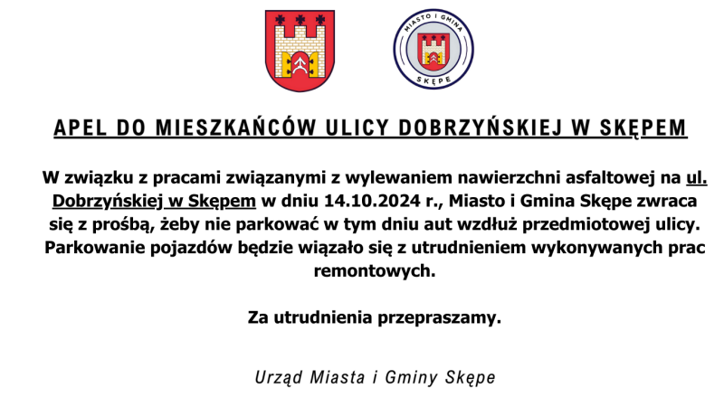 Apel do mieszkańców ul. Dobrzyńskiej w Skępem