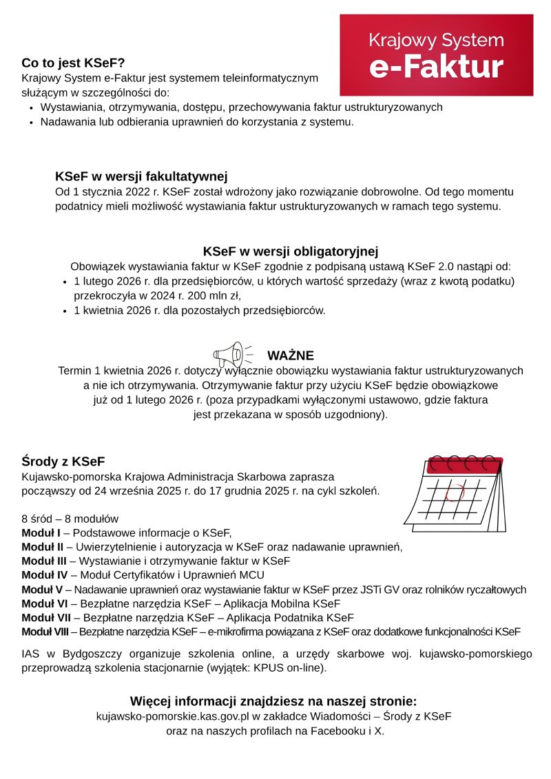 Środy z KSeF - ulotka informacyjna dot. spotkań