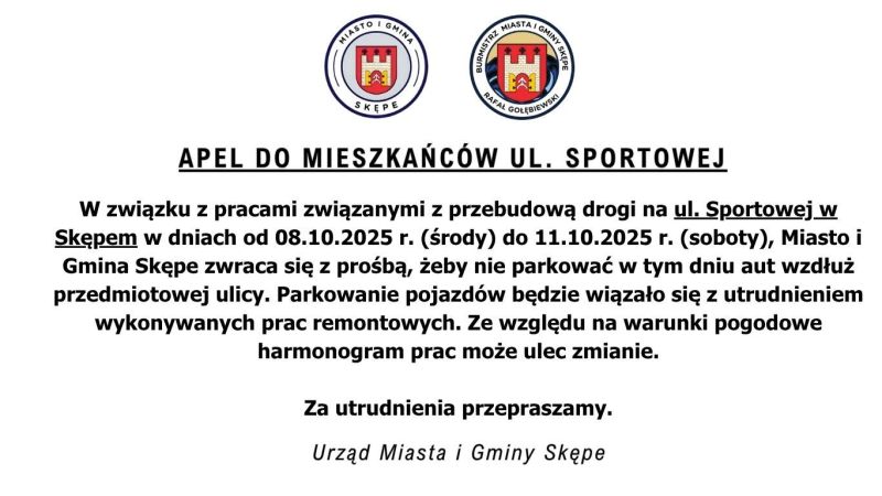 Apel do mieszkańców ul. Sportowej