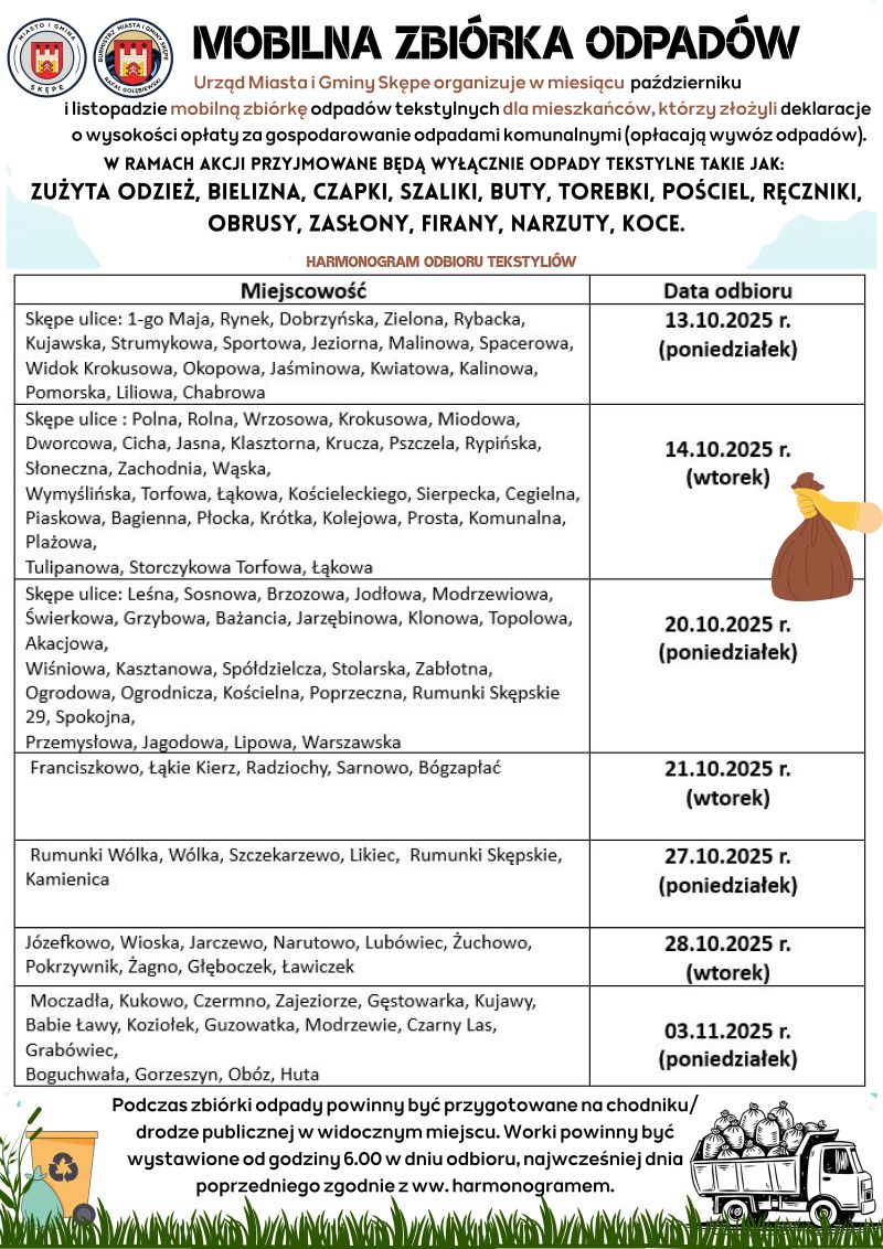 Plakat informacyjny wraz ze szczegółowym harmonogramem mobilnej zbiórki odpadów