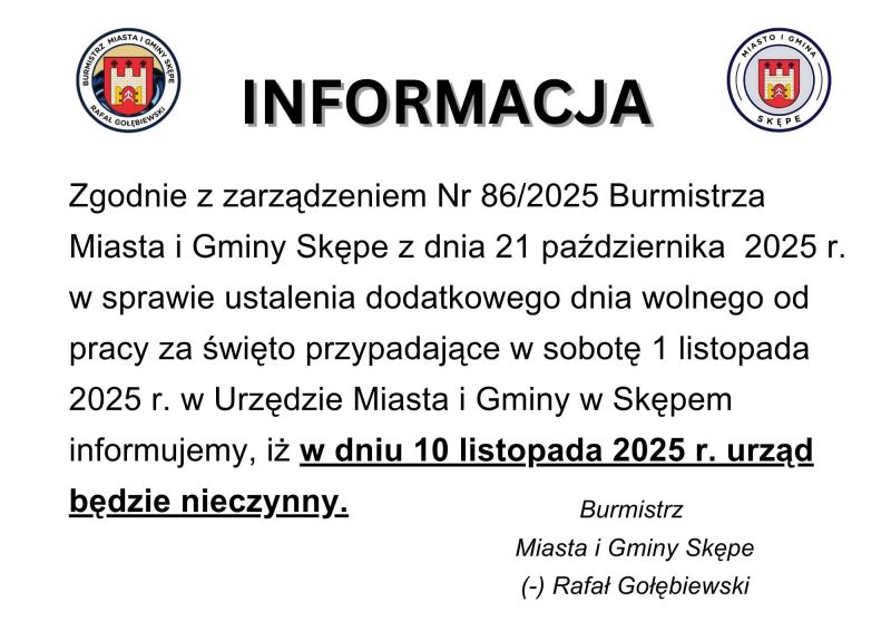 Informacja - dzień wolny za święto 1 listopada