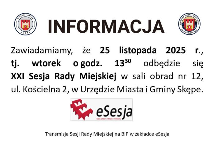 Zawiadomienie o sesji Rady Miejskiej w Skępem