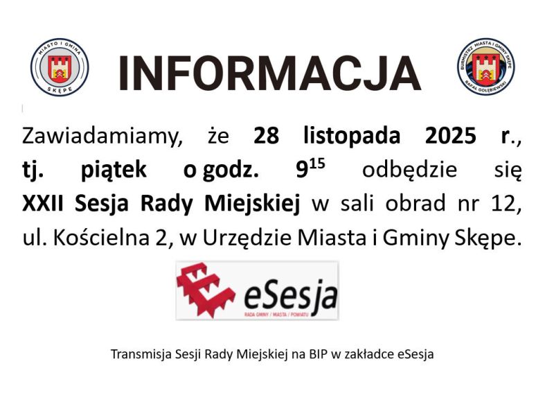 XXII Sesja Rady Miejskiej w Skępem w dniu 28.11.2025 r.