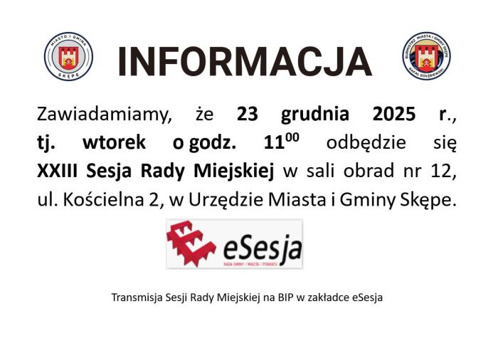 XXIII Sesja Rady Miejskiej w Skępem w dniu 23.12.2025 r.