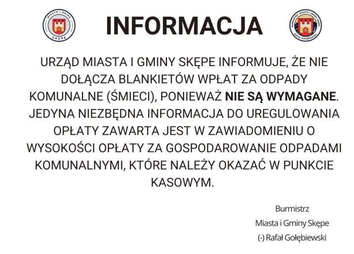 Informacja dotycząca blankietów wpłat