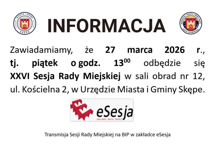 XXVI Sesja Rady Miejskiej w&nbsp;dniu 27 marca 2026 r.