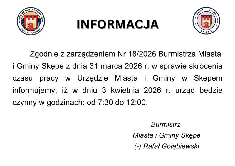 Informacja - skrócony czas pracy urzędu