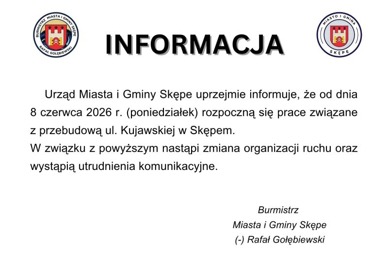 Informacja dot. przebudowy ul. Kujawskiej