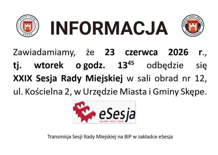XXIX Sesja Rady Miejskiej w dniu 23 czerwca 2026 r.