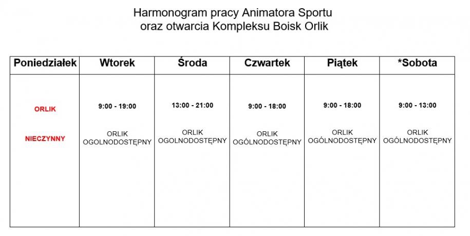 Harmonogram Letni "ORLIK"