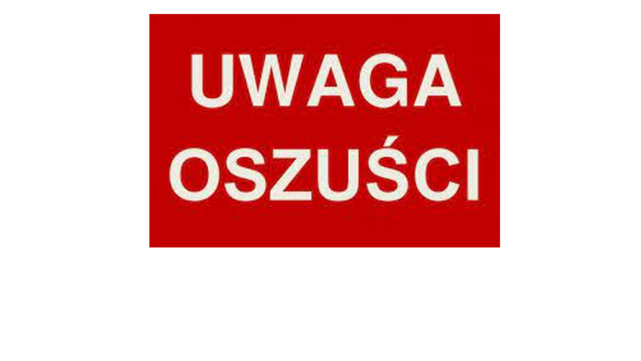 Napis na czerwony tle uwaga oszuści