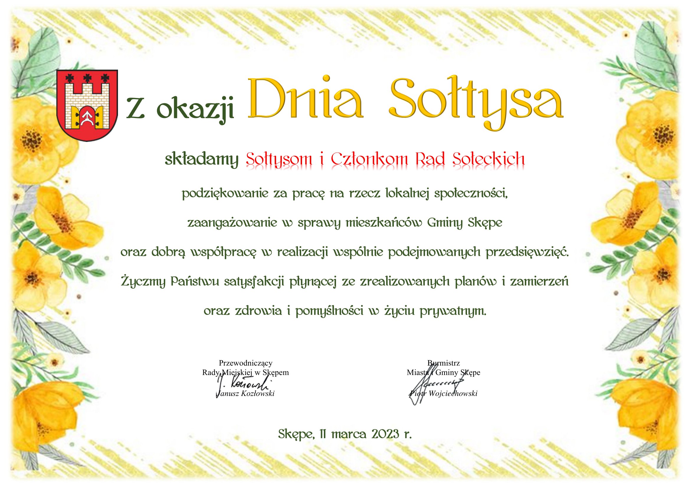Życzenia z okazji Dnia Sołtysa
