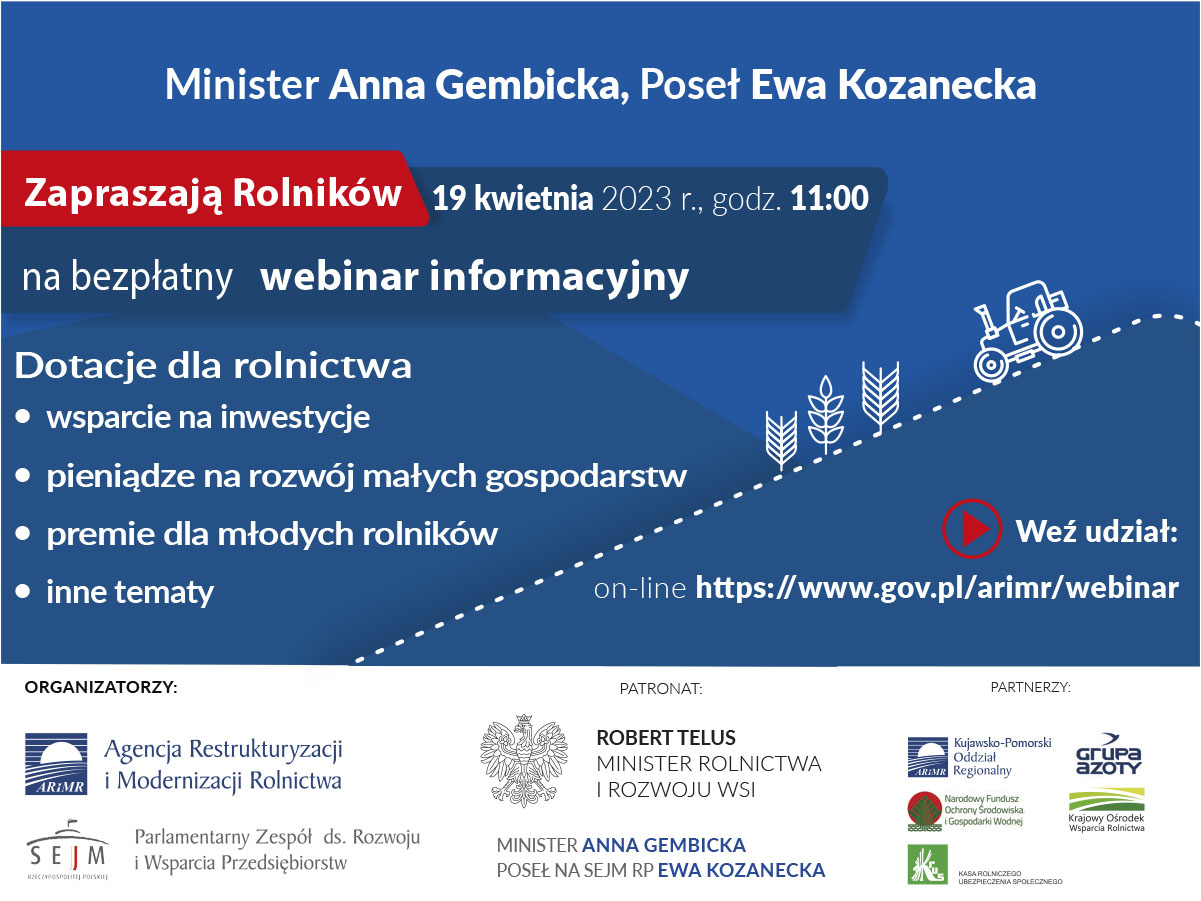 Dotacje dla rolnictwa - bezpłatny webinar informacyjny